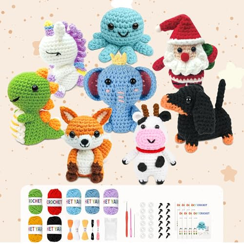 Aztwmys 8Pcs Crochet Kit For Beginners Great Christmas For Crochet Lovers Diy Craft For Adults And Kids Crocheting Animal Kits With Step By Step Videos Yarn Crochet Hook Birthday Holiday