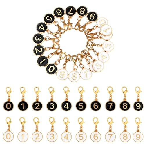 Qfwdfctrenz 20Pcs Number 09 Stitch Markers Flat Round Number Stitch Marker With Lobster Clasp Alloy Crochet Knit Locking Removable Clip On Charms For Knitting Weaving Sewing Diy Jewelry Making Black And White