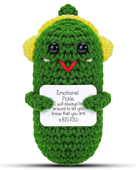 Hoedia Handmade Emotional Pickle Emotional Cucumber Crochet Doll Inspirational Gifts With Cards Cute Knitted Funny Support Pickle Potato Friend Birthday Blossom Cactus