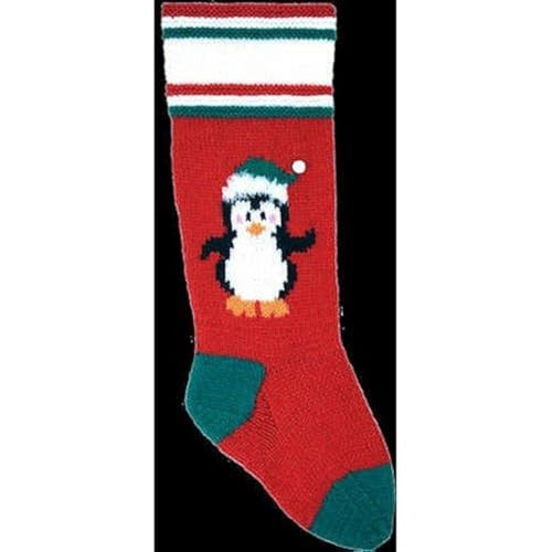 Doolallies Christmas Stockings Kits For Knitting Pengiun Red