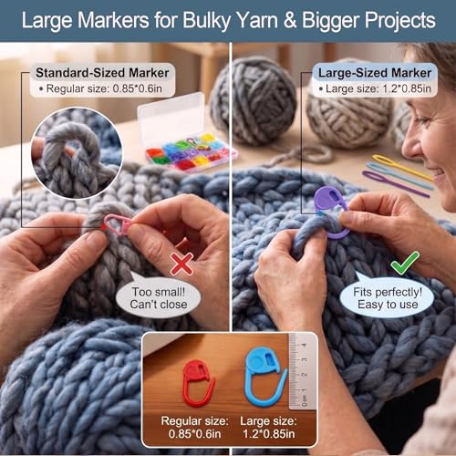 Xenhrun Crochet Stitch Markers Kit 310Pcs Large Locking Crochet Counter Clips and Marker Rings For Crocheting Knitting With Compartment Storage Box Reusable For 1000+ 0 Snagging 1S Open and Close