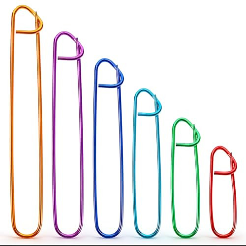 Iogog 6 Pcs Knitting Stitch Holders 6 Size Aluminum Stitch Holders For Knitting ColorCoded Stitch Holder Set Large Safety Pins For Sweaters Scarves Crochet and Diy Craft Projects 6 Colors