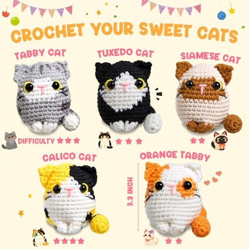 Magimuse Crochet Kit For Beginners Beginner Crochet Kit With StepByStep Video Tutorials Diy Crochet Animal Kits Amigurumi Craft Knitting Supplies 5 Pack Cats 40%+ Yarn