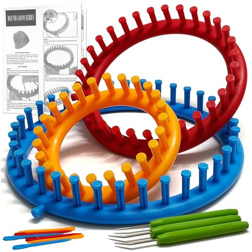 Ucdrma Loom Knitting Kit With StepByStep Instructions CostEffective 3 Size Round Knitting Loom For Beginners Easy and Quick Hat Knitting Loom Set/Scarf Loom Knitting Set With 3 Hooks and 6 Needles