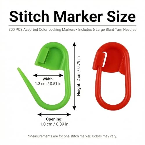 Shuixiong 300 Pcs Locking Stitch Markers For Knitting and Crochet Assorted Color Plastic Crochet Stitch Markers With 6 Large Blunt Yarn Needles ClipOn Markers For Counting Stitches Diy Craft Accessories