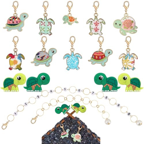 Cogcharger Diy Knitting Tool Sets 18Pcs Including Turquoise Alloy Enamel Crochet Stitch Markers Knitting Row Counter Chains Silicone Knitting Needle Stoppers For Knitting Project