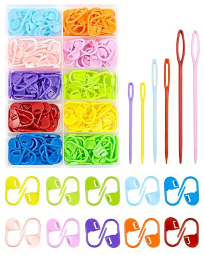 Fiveizero 200 Pcs Stitch Markers 10 Color Knitting and Crochet Markers With Clip Sewing Needles Plastic Eyelets For Diy and Craft Sewing