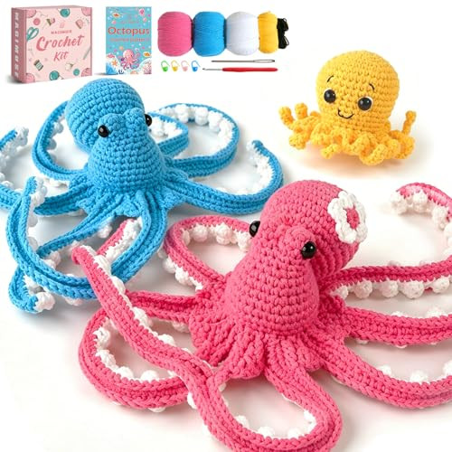 Magimuse Crochet Kit For Beginners Octopus Family Amigurumi Craft Kit Includes StepByStep Video Tutorials And 40% More Yarn Ideal For Beginner Crochet Projects