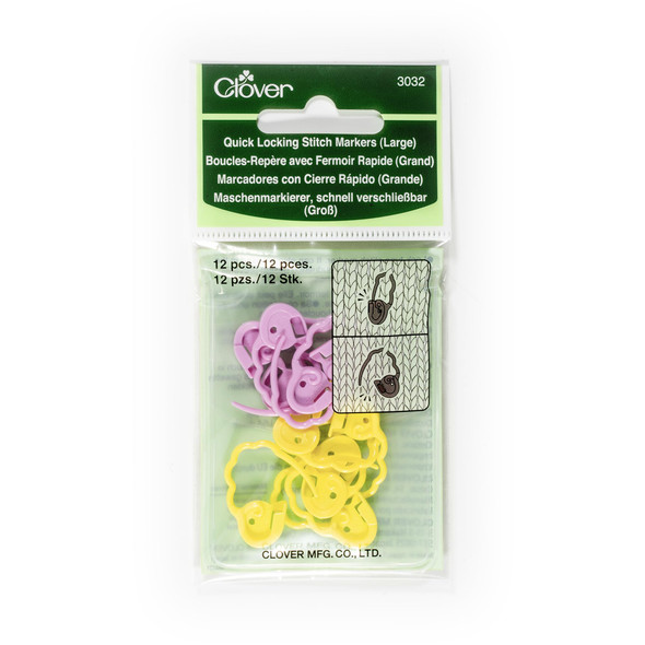 Clover Quick Locking Stitch Markers Large 12/Pkg