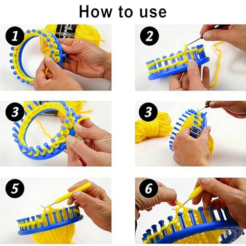 Uniqus Round Plastic Knit Quick Knitting Set Diy Crochet Handmade Craft Kit With Crochet Hook And Needle Suitable For Beginners And Knitting Lovers Blue