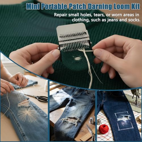 Uniqus Knit Patch KitPatchmaker 20 Kit Portable Patch Darning Loom Kit Patchwork Weaving Tool Set For Quickly Sewing Repair Loom Knitting Kit For Beginners 14 Hooks
