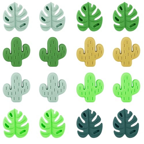 Nqeuepn 16Pcs Knitting Needle Stoppers Cute Cactus and Monstera Leaf Style Stitch Needle End Caps Silicone Needle Tip Hugger Knitting Point Protectors Accessories For Sewing Quilting Crocheting Craft