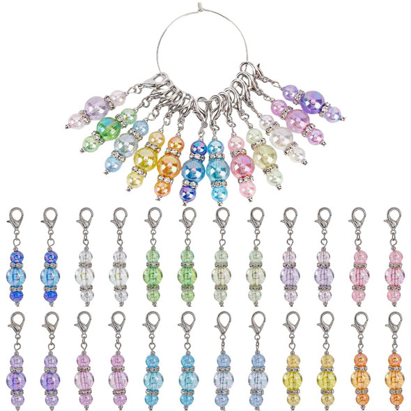 Sunnyclue 1 Box 30Pcs Crochet Stitch Markers Charms Stitch Markers Cute Removable Acrylic Round Bead Locking Stitch Marker Clasp Clip Charms Bulk For Weaving Sewing Zipper Quilting Accessories
