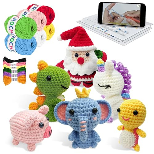 Flashbee Crochet Kit For Beginners Kids 6Pcs Cute Animal Crochet Set Christmas Gifts For 812 Years Old Girls Easy To Learn Knitting Kit With StepByStep Video Tutorials and Clear Instructions