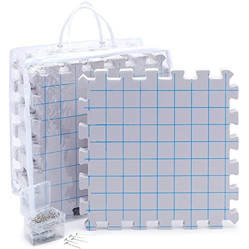 Juvale Foam Blocking Pad Set For Knitting and Crochet 9Pack 125 X 125 In 07In Thick Blue With 200 TPins and Storage Bag Yarn Blocking Kit For Knitting and Crochet
