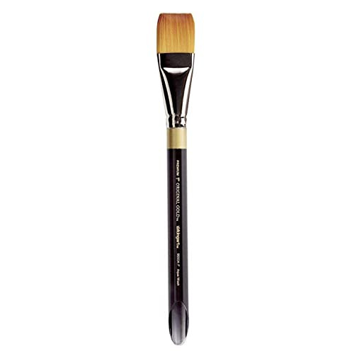 Kingart Premium Original Gold 9550A1 Wash/Glaze Series Artist Brush Golden Taklon Synthetic Hair Short Acrylic Handle For Acrylic Watercolor Oil And Gouache Painting Size 1