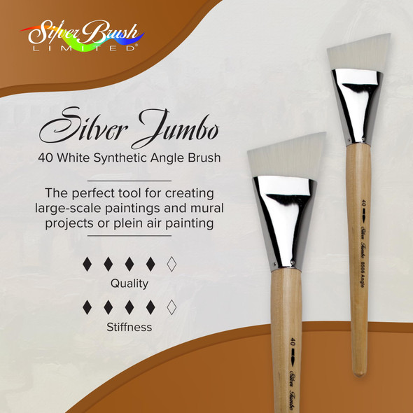 Silver Brush Limited Silver Jumbo White Taklon Brush Angle Series 8506 Size 40