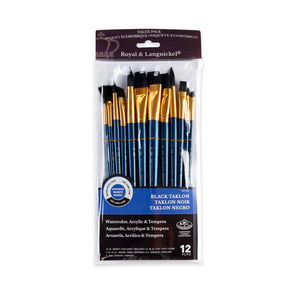 Royal and Langnickel 9300 Series 10760Zip N Close 12Piece Black Taklon Brush Set 1 Rset9301