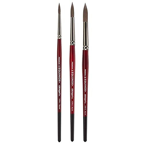 Kingart Equinox 1060D 3 Pc Set Of Round Brushes Premium Artist Painting Bundle For Watercolors Gouache Dyes and Silk Painting Short Handle Round Sizes 4 8 12