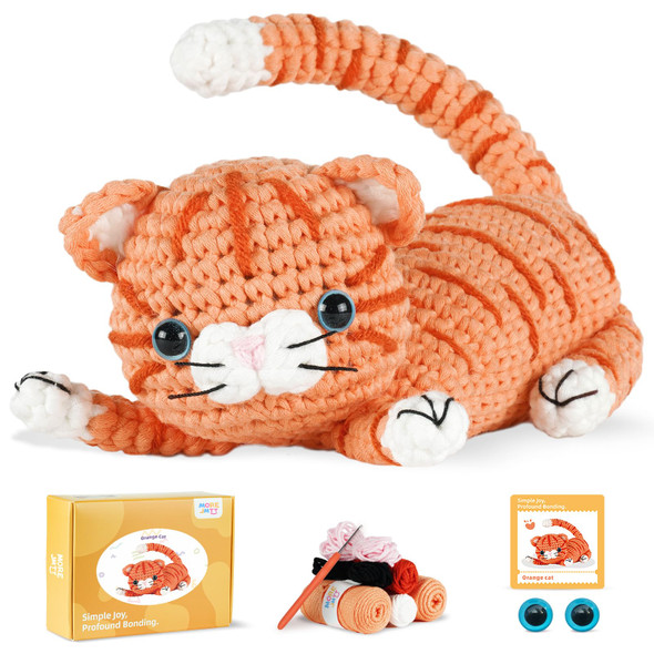 Morejmtt Crochet Kit For Beginners Adults Learn To Crochet Include Easy Knitting Soft Yarn StepByStep Video Tutorial Hook Holiday Birthday Orange Cat