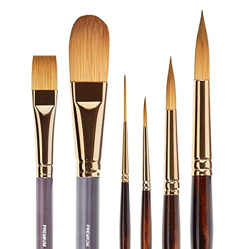Kingart 1010B Premium 6 Pc Finesse Series Watercolor Artist Brush Set Synthetic Kolinsky Sable Blend Curated Brush Shapes And Sizes Short Handle