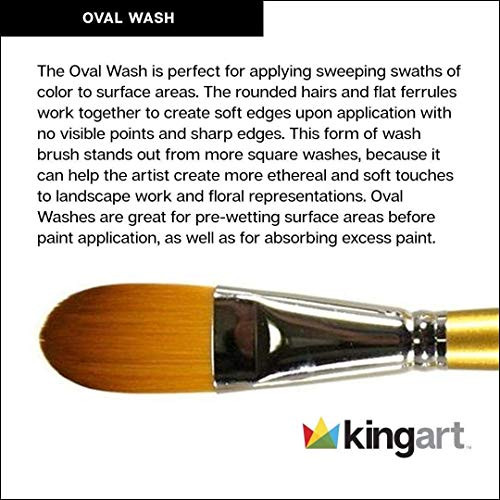 Kingart Premium Original Gold 96001 Oval Flat Wash Series Artist Brush Golden Taklon Synthetic Hair Short Handle For Acrylic Watercolor Oil And Gouache Painting Size 1