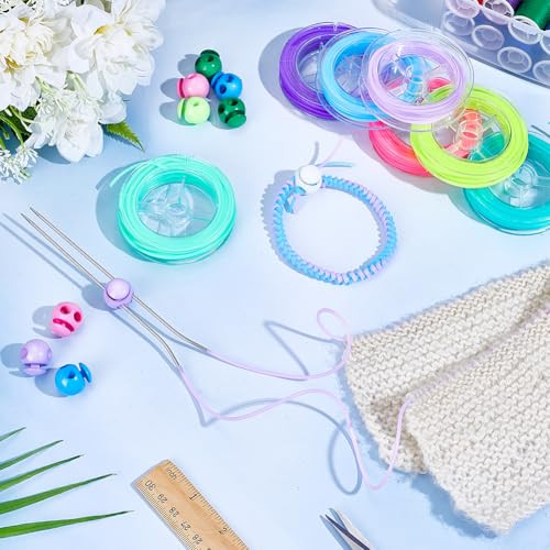 Ph Pandahall 7 Rolls 38 Yards 7 Colors 2Mm Hollow Rubber Tube Cord With 12 Pcs Stitch Stopper Set Knitting Stitches Holder Tip Covers Crochet Supplies For Hand Knitting Beading Bracelet Crafting