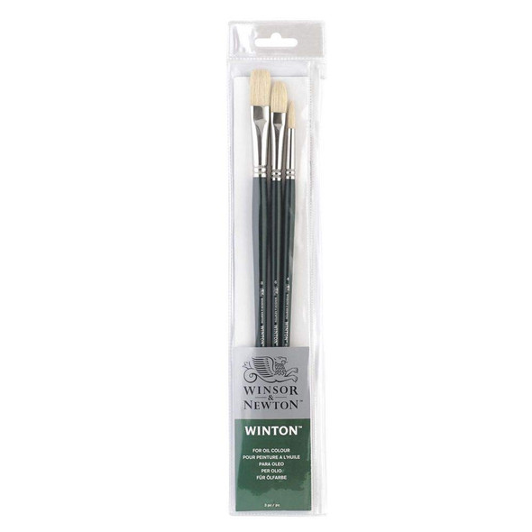 Winsor and Newton Winton Long Handle Brush 3 Pack Round 4 Filbert 6 Flat 8