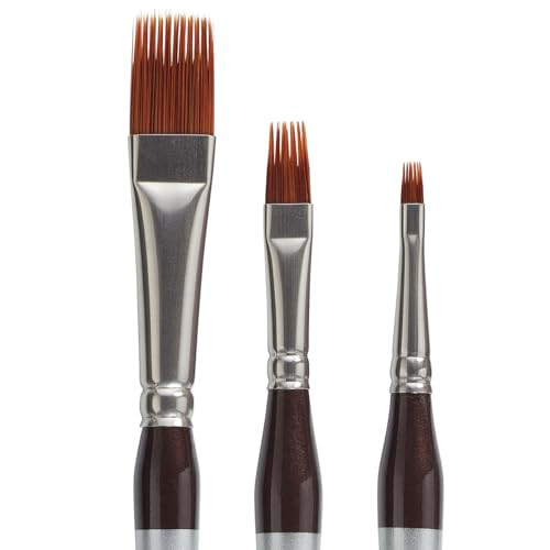 Kingart Precision 2120 Flat Rake Series Amber Taklon Brushes Ergonomic Comfort Handle Sizes 1/8 1/4 1/2 Set Of 3