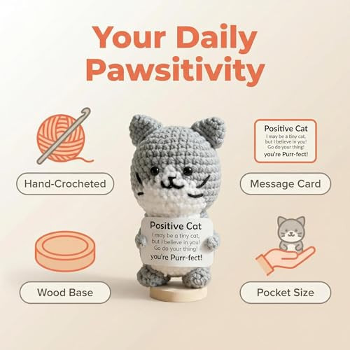 Lanxialore Crochet Cat Emotional Support Handmade Positive Cat Desk Buddy Cute Inspirational For Women Coworkers Friends Thinking Of You and Stress Relief Mothers Day