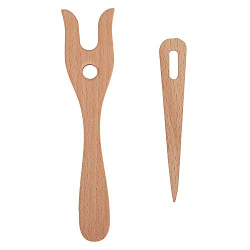Naroote Knitting Fork And Eye Needle Kit 2Pcs Wooden Knitting Fork Tool Set Fork For Jewelry And Accessory Weaving For Diy Hand Embroidery Lovers
