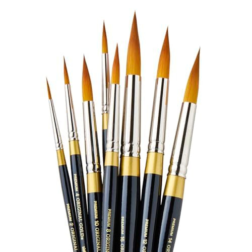 Kingart 1000C 8 Pc Premium Original Gold 9020 Series Golden Taklon Ultra Round Multimedia Artist Brush Set Short Handle Set Of 8 Sizes 2 4 6 8 10 12 14 16