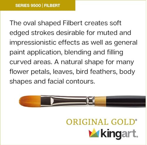 Kingart Premium Original Gold 950012 Filbert Series Artist Brush Golden Taklon Synthetic Hair Short Handle For Acrylic Watercolor Oil And Gouache Painting Size 12