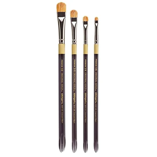 Kingart Premium 4 Pc Original Gold 9247 Series Crescent Filbert Blender Artist Brush Set Synthetic Bristle/Taklon Hair For Acrylic And Oil Paint Short Handle 4 Sizes 1/8 1/4 3/8 1/2