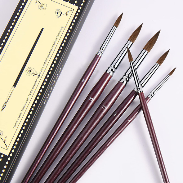 Hilsoeet Kolinsky Watercolor Brush Set Pure Kolinsky Sable Hair Pointed Round Art Paintbrushes Premium 6 Pcs Round Tip Paint Brush Artist Acrylic Brush For Watercolor Art Painting Gouache Face Painting