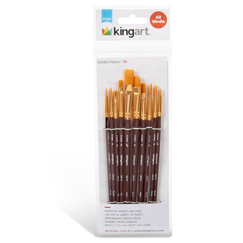 Kingart 10Piece Paint Brushes Acrylic Painting Brush Set Watercolor Brushes Acrylic Brushes For Oil Watercolor Nail Miniature Detailing And Rock Painting