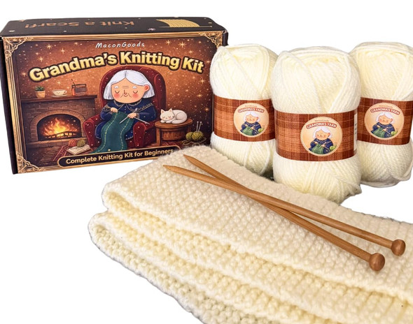 Macongoods GrandmaS Knitting Kit Complete Knitting Kit For Beginners Includes Beginner Yarn Bamboo Needles Video Tutorial And Written Guide and More Easy Learn To Knit Kit