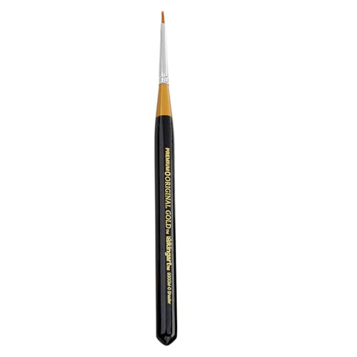 Kingart Premium Original Gold 9300M0 Micro Detail Flat Shader Mini Thick Handle Series Artist Brush Golden Taklon Synthetic Hair For Acrylic Watercolor Oil And Gouache Painting Size 0