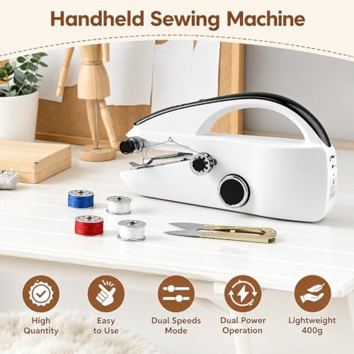 Cinamon Handheld Sewing Machine Mini Sewing Machine For Beginners Dual Power Supply Quick Stitching Easy To Operate Suitable For Clothes Fabrics Home Repairs Ideal For Diy