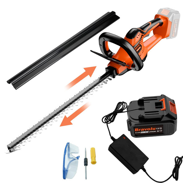 Bravolu 21V Cordless Hedge Trimmer, 20" Dual-Action Blade, Hedge Trimmer Cordless with 4.0Ah Battery and Fast Charger, 1400 RPM, Electric Hedge Trimmer for Shruber and Yard Hedge Cutting Bravolu 21V Cordless Hedge Trimmer, 20" Dual-Action Blade, Hedge Trimmer Cordless with 4.0Ah Battery and Fast Charger, 1400 RPM, Electric Hedge Trimmer for Shruber and Yard Hedge Cutting