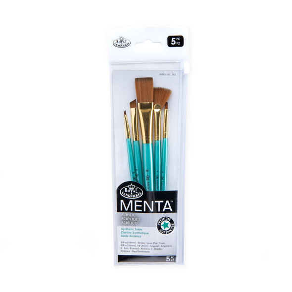 Royal and Langnickel Menta 5Pc Oval Wash Variety Brush Set Includes Oval Wash Wash Liner Chisel and Fan Brushes