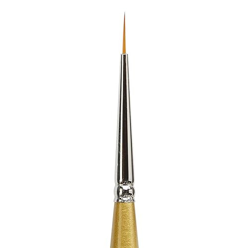 Kingart Premium Original Gold 9350M18/0 Micro Detail Liner Mini Thick Handle Series Artist Brush Golden Taklon Synthetic Hair For Acrylic Watercolor Oil And Gouache Painting Size 18/0