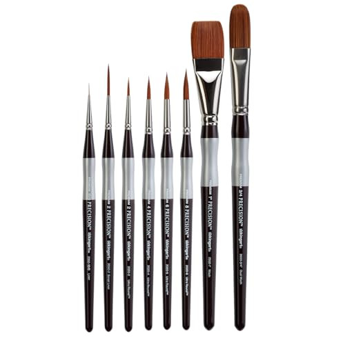 Kingart 1070C Premium 8 Pc Precision Acrylic Artist Paint Brushes Short Comfort Handle Synthetic Taklon Hair For Acrylic Oil Watercolor And Gouache Paints Set Of 8