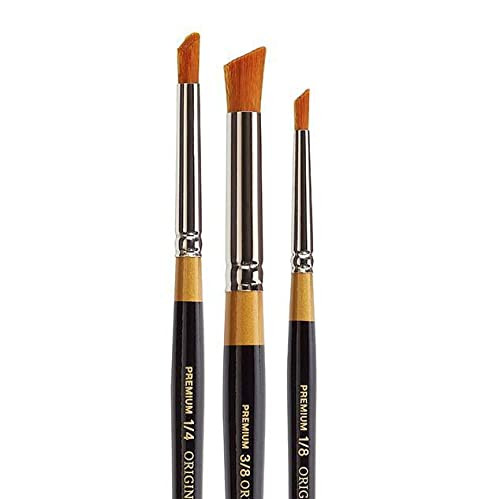 Kingart Premium 3 Pc Original Gold 9850 Series Deerfoot Stippler Artist Brush Set Synthetic Golden Taklon Hair For Acrylic Oil Watercolor And Gouache Short Handle 3 Sizes 1/8 1/4 3/8