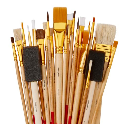 Kingart 25Piece Paint Brush Set Acrylic Oil Watercolor Gouache Paints Face and Nail Miniature Detailing and Rock Painting