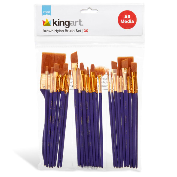 Kingart 30Piece Paint Brushes Acrylic Painting Brush Set Watercolor Brushes Acrylic Brushes For Oil Watercolor Nail Miniature Detailing And Rock Painting