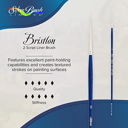 Silver Brush Limited Bristlon Script Liner Long Handle Brush Synthetic Bristle Cobalt Blue Size 2