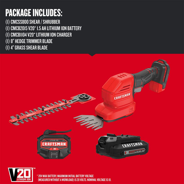 CRAFTSMAN V20 Cordless Handheld Grass Trimmer and Mini Hedge Trimmer Kit (CMCSS800C1) CRAFTSMAN V20 Cordless Handheld Grass Trimmer and Mini Hedge Trimmer Kit (CMCSS800C1)