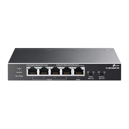 TpLink TlSg1005PPd 5Port Passthrough Gigabit Ethernet Switch 1 Poe++ In 90W 4 Poe+ Output Up To 66W Plug and Play Extend Mode Qos Igmp Auto Recovery Powered Only Expert Help