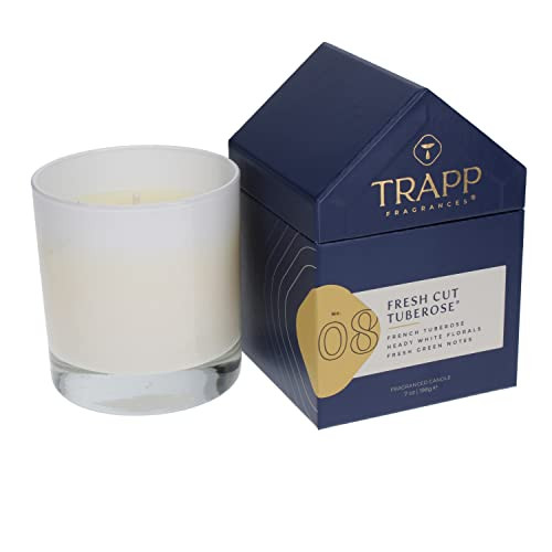 Trapp No 8 Fresh Cut Tuberose 7 Oz House Box Candle Aromatic Home Fragrance With Floral Scent Of French Tuberose Heady White Florals and Fresh Green Notes Notes Petrolatum Wax